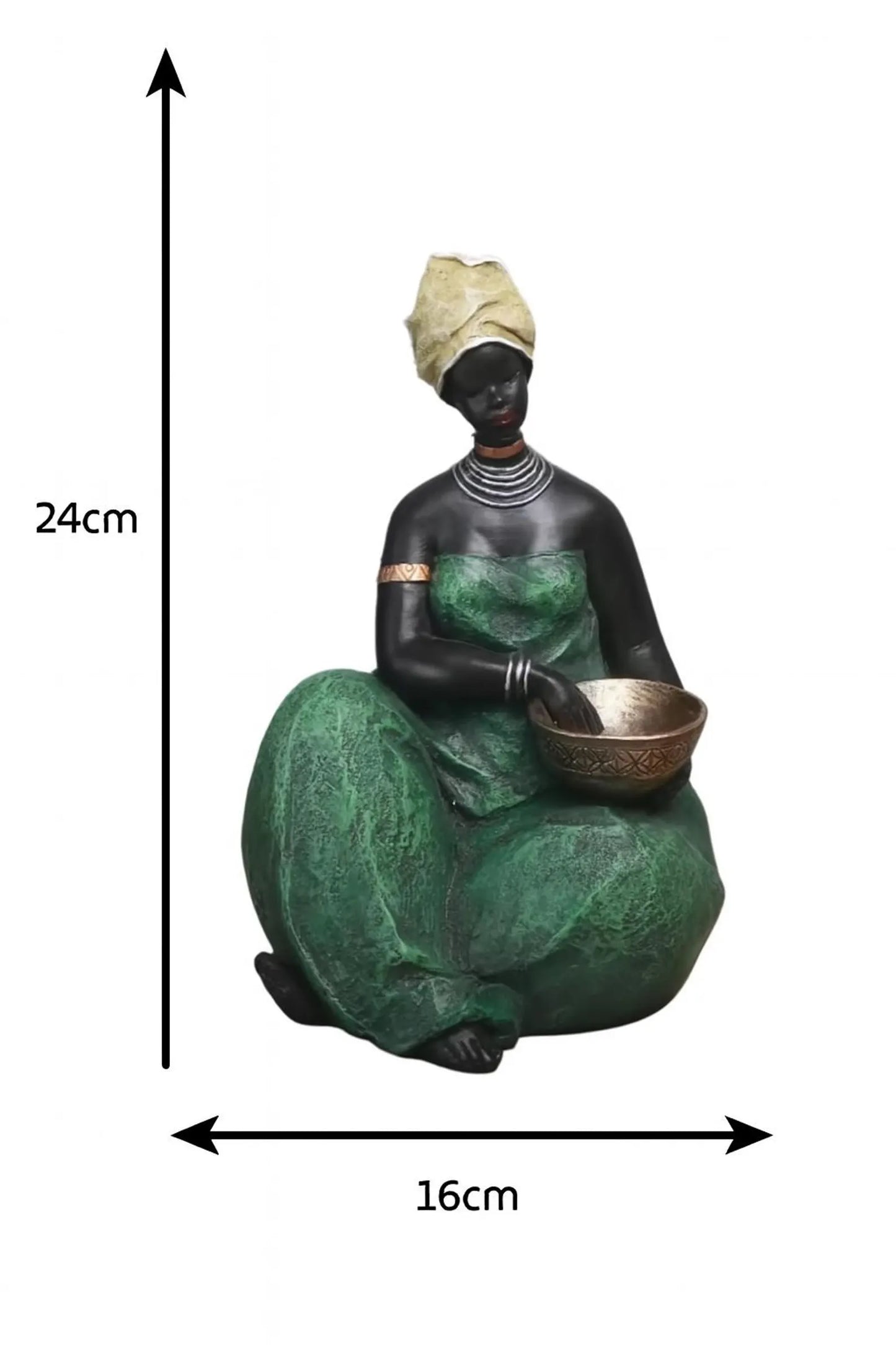 Handcrafted African Woman Figurine – Resin Tribal Sculpture with Bowl