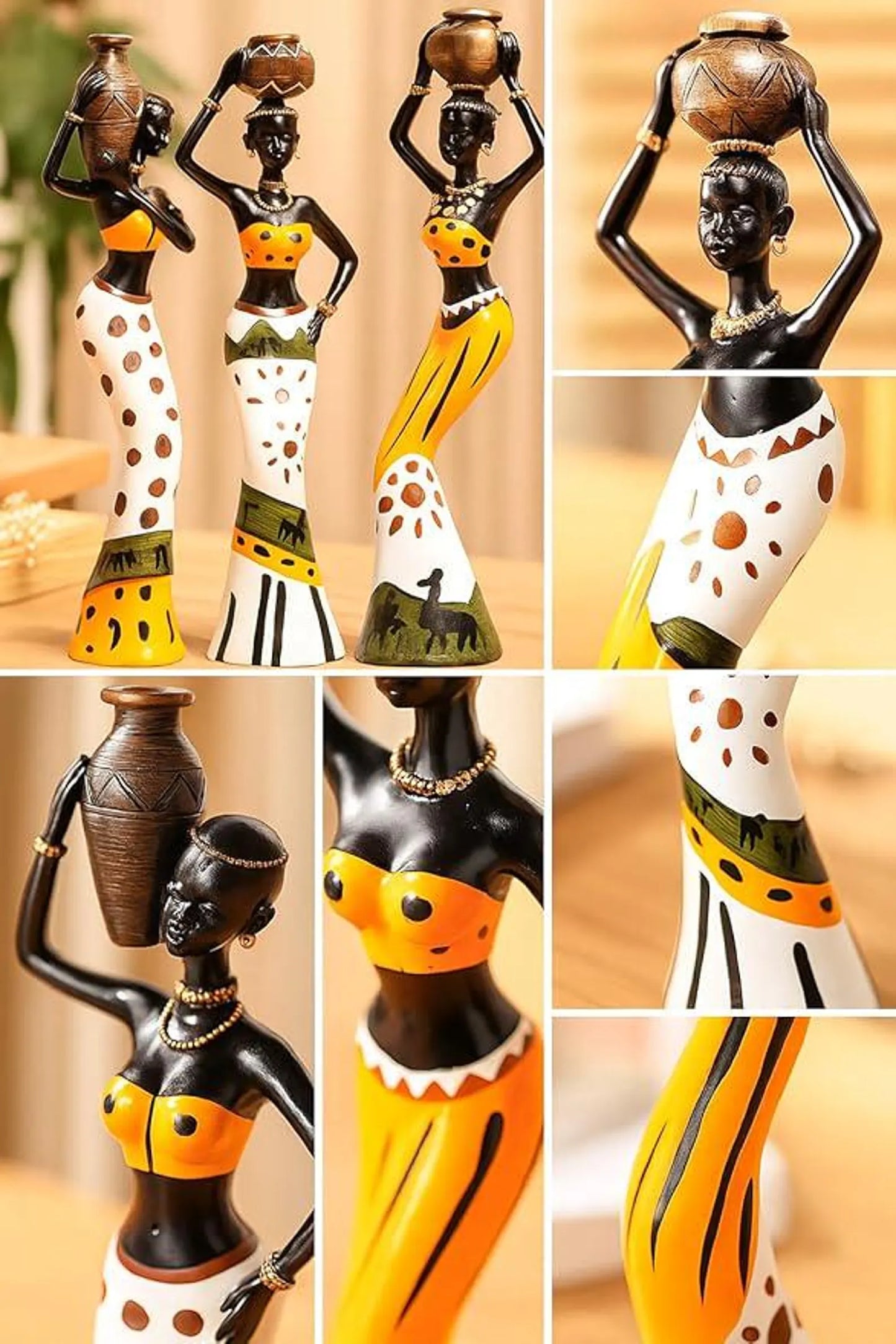 Set of 3 African Tribal Woman Figurines