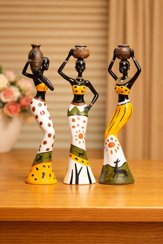 Set of 3 African Tribal Woman Figurines