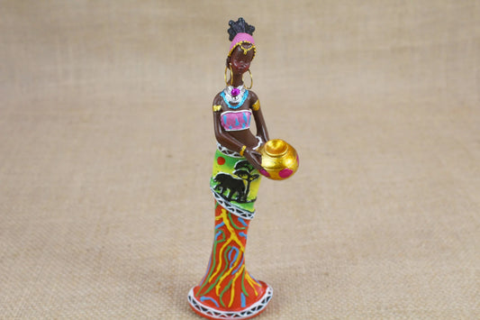 African Woman Polyresin Figurine - Golden