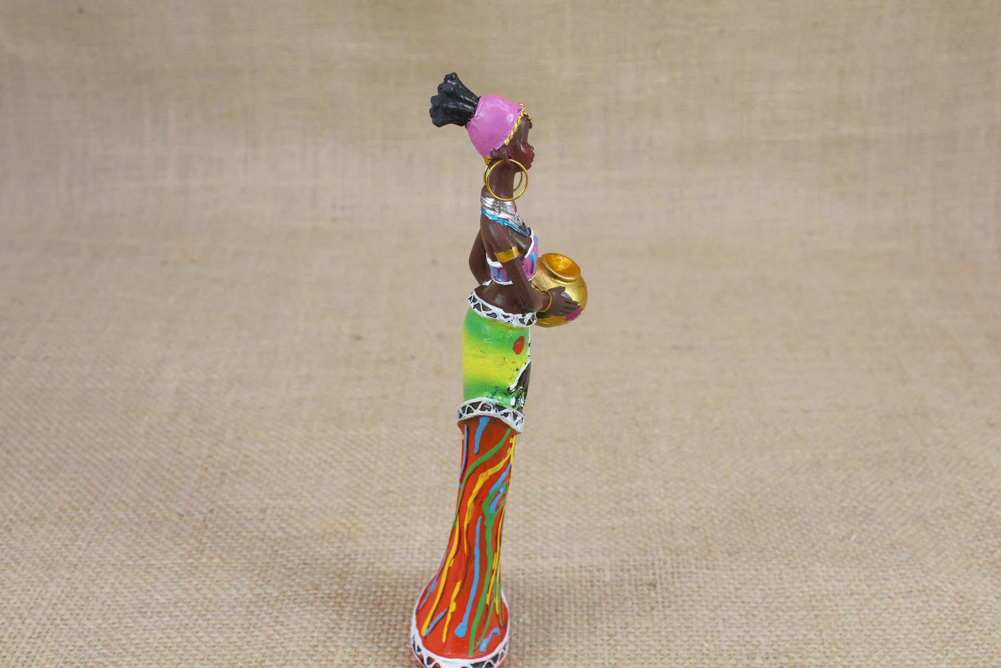 African Woman Polyresin Figurine - Golden